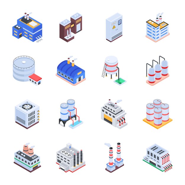 Collection of Manufacturing Units Isometric Icons