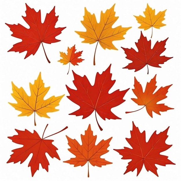 Vector a collection of maple leaves with a red leaf on the top