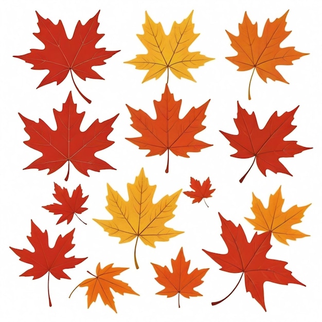 Vector a collection of maple leaves with a white background with a red leaf on the top