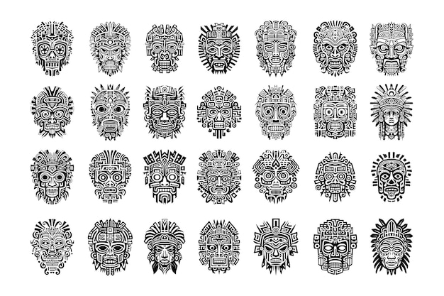 Vector collection of mayan aztec tattoo designs