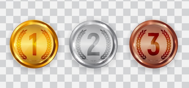 collection of medals on transparent background