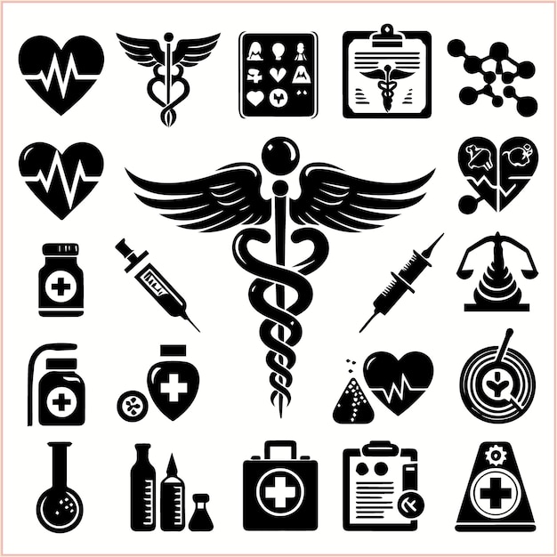 Vector a collection of medical icons including a medical chart and medical supplies