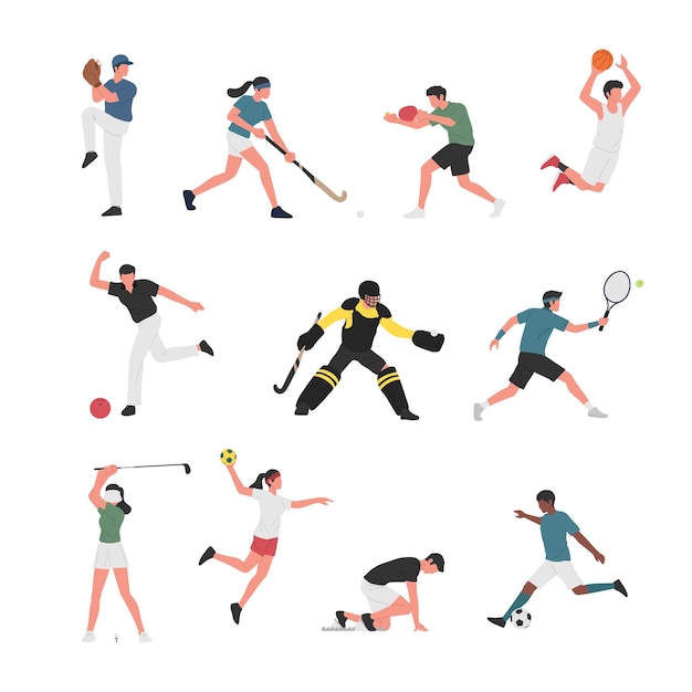 Collection of Men and Women Doing Various Sports Activities. 