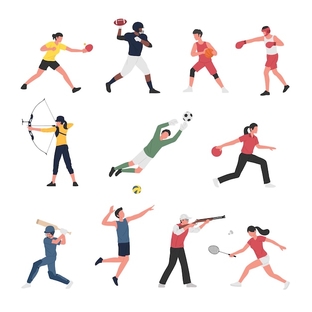 Collection of Men and Women Doing Various Sports Activities. 