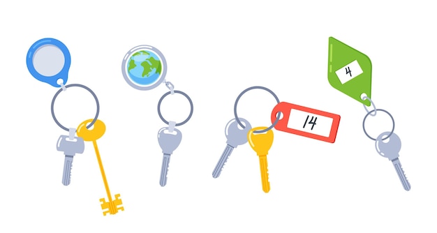 Collection Of Metal Keys And Compact Convenient Keychains For Organizing And Keeping Keys Secure Cartoon Icons