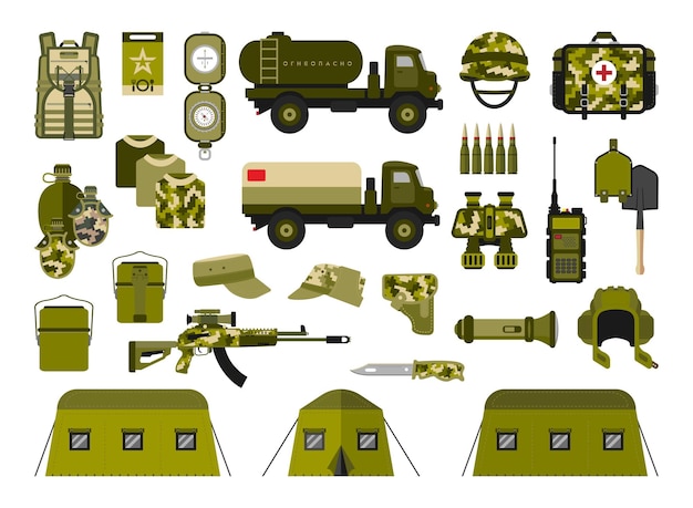 Collection of military equipment Army