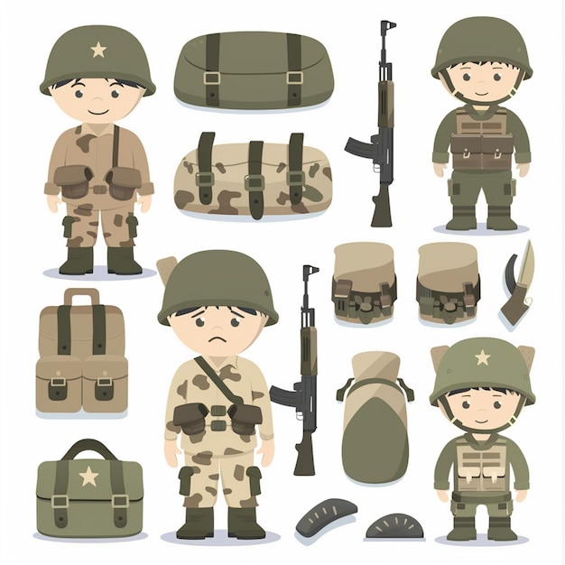 Vector a collection of military toys including a soldier and a soldier