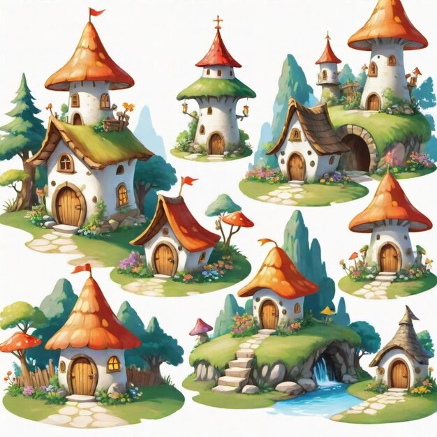 Vector a collection of miniature houses including a fairy tale