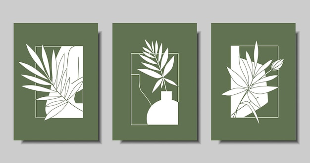 collection of minimalist posters modern art vector illustration on a green background