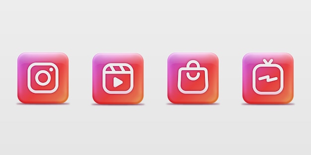 Collection of modern 3d square Instagram app logos