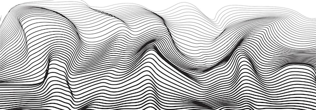 Collection of modern abstract posters with optical waves black and white line design