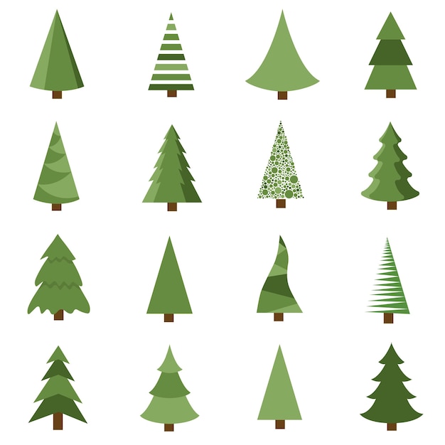 A collection of modern christmas trees green