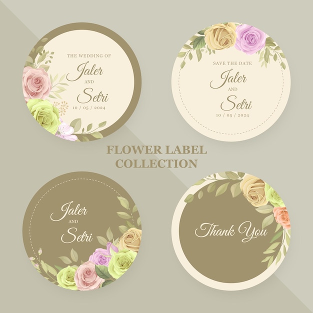 Collection of modern hand drawn floral labels