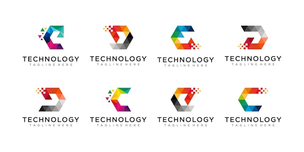 Collection of Modern logo geometrical colorful technology logo set Modern logo technology