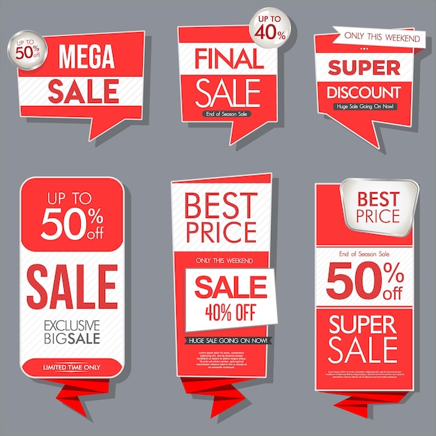 Collection of modern red super sale stickers and tags