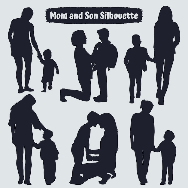 Collection of mom and Son silhouettes in different poses