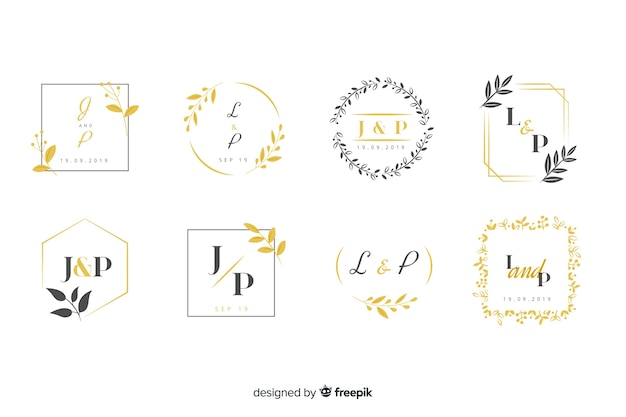 Collection of monogram logos with leaves