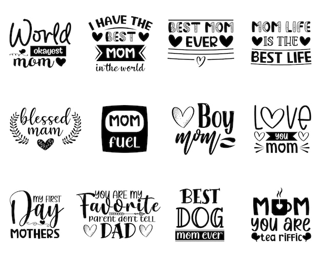 collection of mothers day typography lettering quotes designs