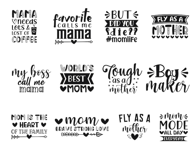 collection of mothers day typography lettering quotes designs