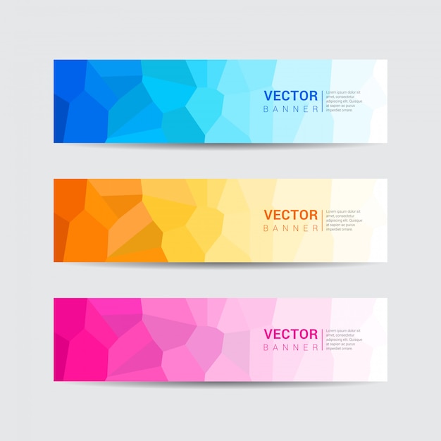 Collection of multicolored web banners with low poly design style. vector template design.