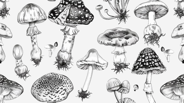 Vector a collection of mushrooms drawn by a drawing of mushrooms