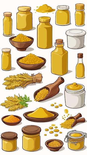 A collection of mustards cartoon drawing artwork vector