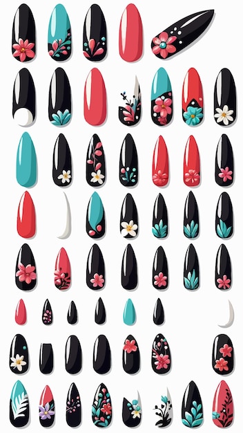 Vector a collection of nail art cartoon drawing artwork vector