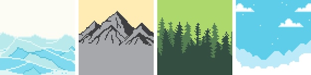 Vector a collection of natural themed backgrounds in pixel art style set of backgrounds