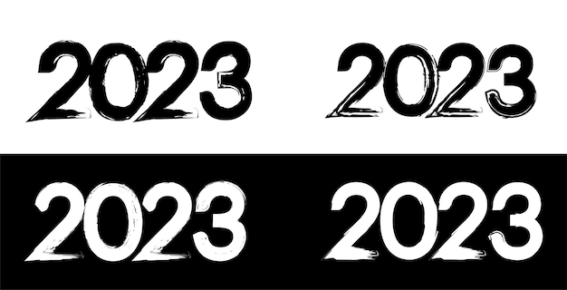 Collection of new 2023 year symbols with a paintbrush style.