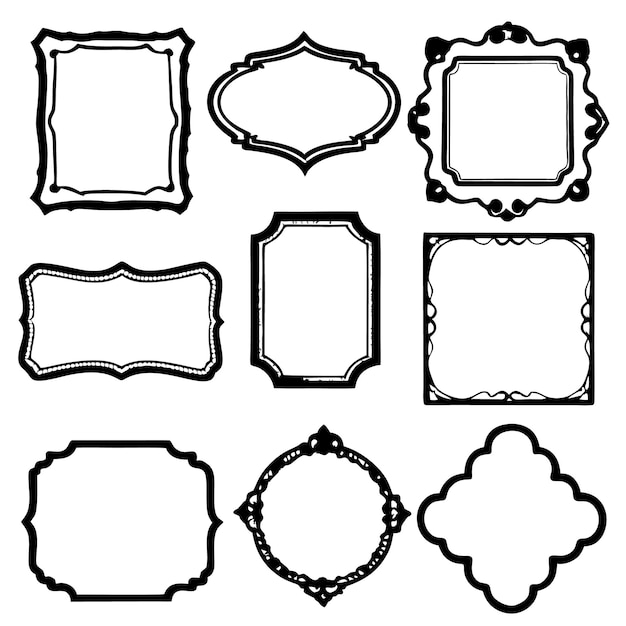 Vector collection of nine black and white ornate frames perfect for adding a touch of elegance to your designs