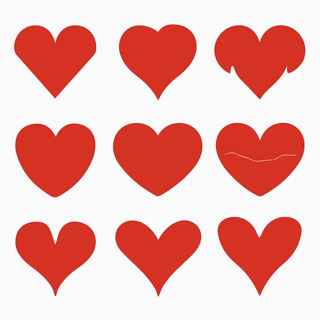 Vector a collection of nine heart shapes each with a dist