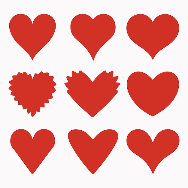 Vector a collection of nine heart shapes each with a dist