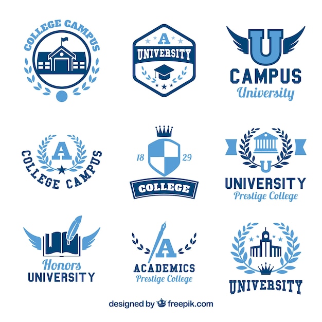 Vector collection of nine logos for college