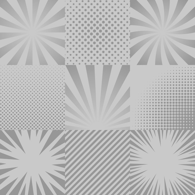 Collection of nine monochrome comic pop art backgrounds