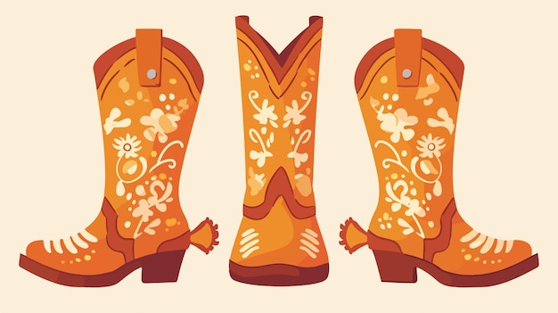 Vector a collection of orange boots with flowers and the word  x  on the bottom