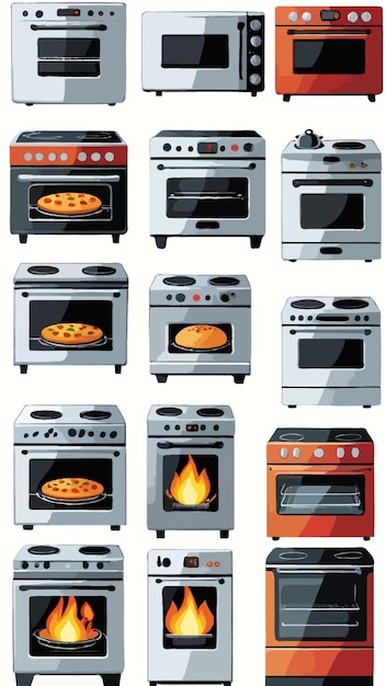 Vector a collection of oven cartoon drawing artwork vector