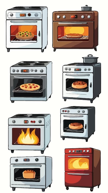 Vector a collection of oven cartoon drawing artwork vector