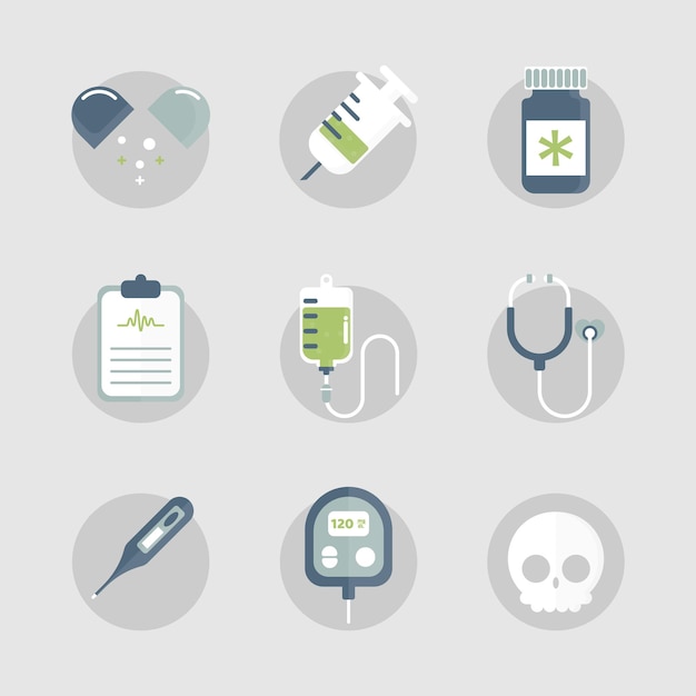 collection pack circle icon group set of health care and medical tool