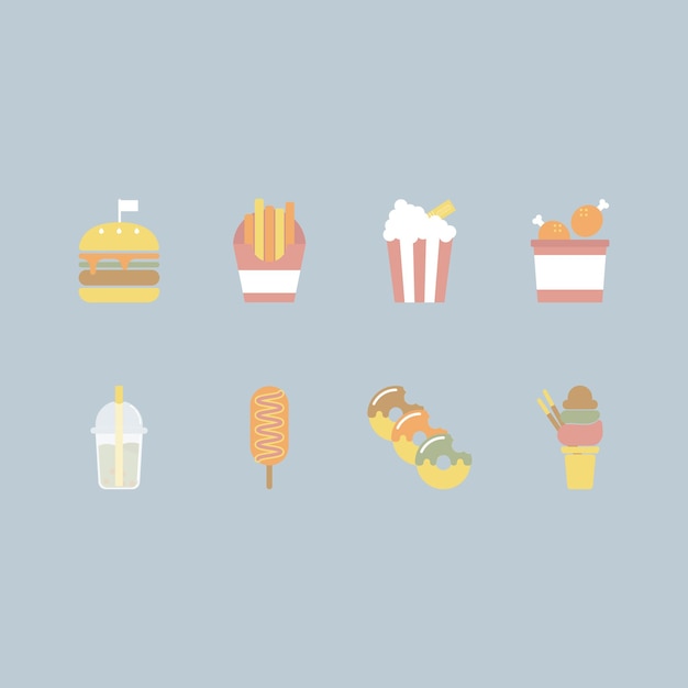 collection pack icon group set of minimal fast food