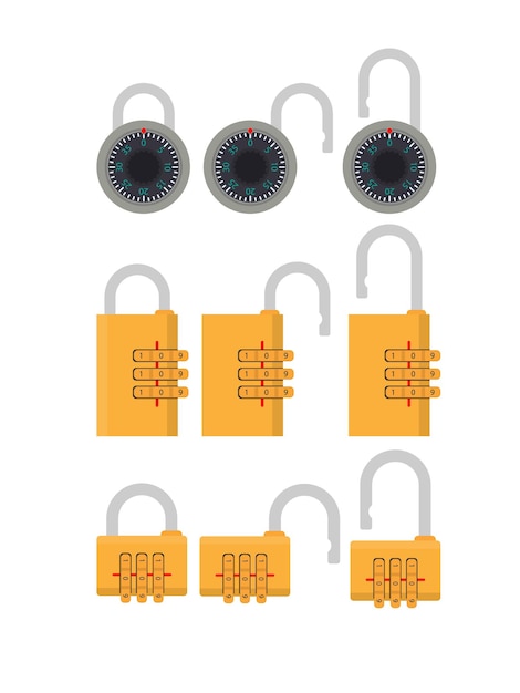 Vector collection of padlock isolated on a white