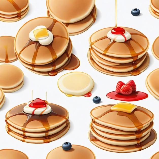 Vector a collection of pancakes with berries and berries on them