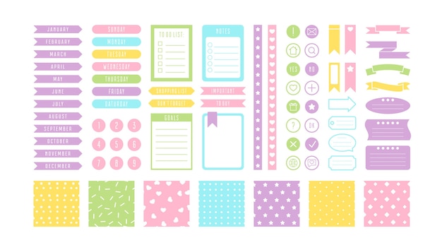 collection of Pastel stickers isolated on white