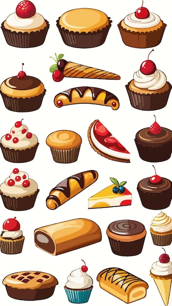 Vector a collection of pastries and bakeries cartoon drawing artwork illustration vector