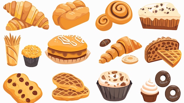 Vector a collection of pastries including a picture of a pastry and a cupcake