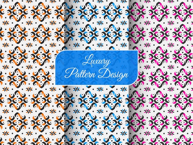 a collection of patterns including a blue label with orange and black colors