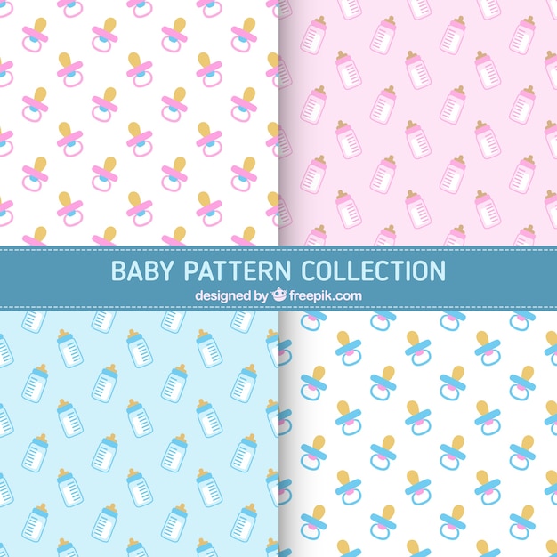 Collection of patterns with pacifiers and baby bottles