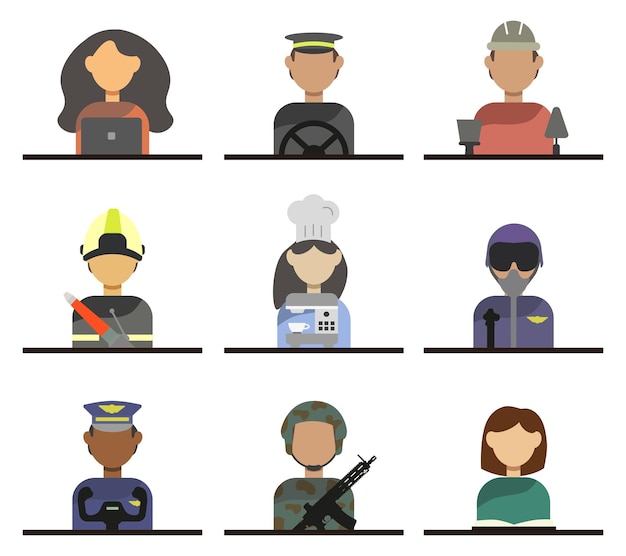 Collection of people of different professions isolated on a white background Vector graphics