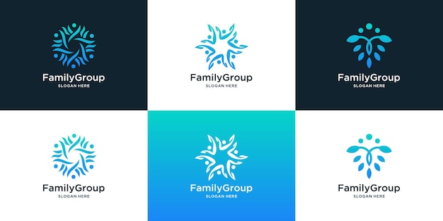 Collection of people family and community logo design for social group and family care.