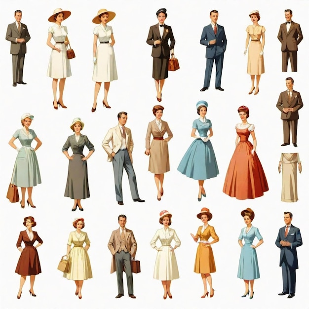 Vector a collection of people from the early 1900s