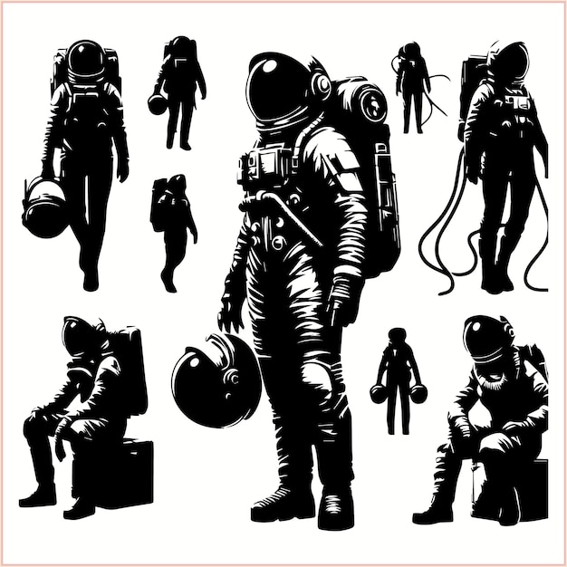 Vector a collection of people and a space suit with a space suit on